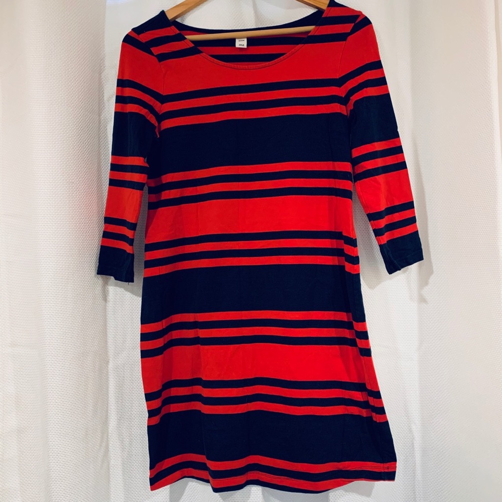Navy and red striped cotton dress